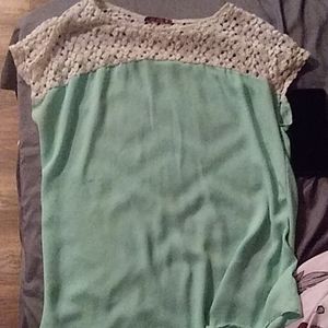 Mint Green top, with lace on shoulder